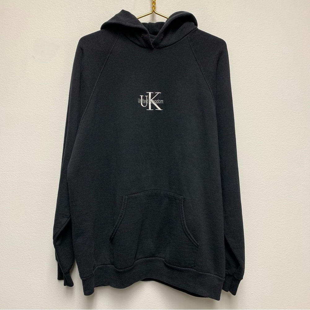 Vintage 90s Hoodie Sweatshirt Mens XXL UK United Kingdom Black Grunge Skater Y2K